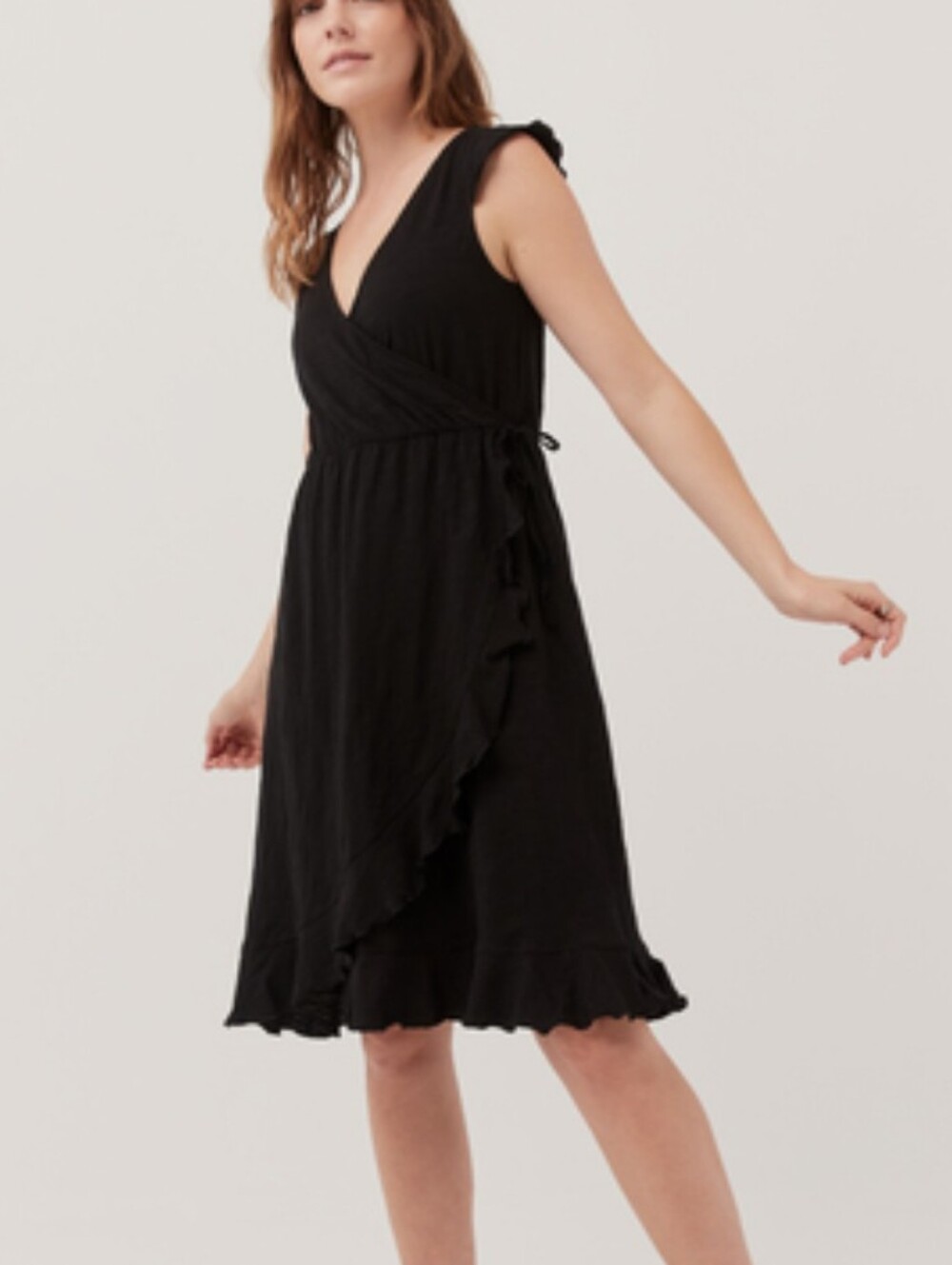 Pact Easy Wrap Dress Organic Cotton Size M Black Summer Basic